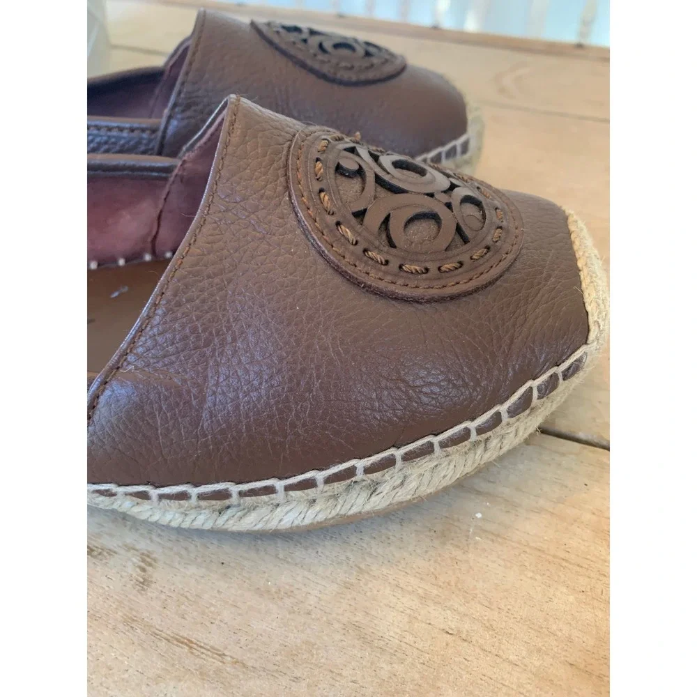 Brighton Groove Brown Pebbled Leather Espadrille Flats Medallion Womens 7‎